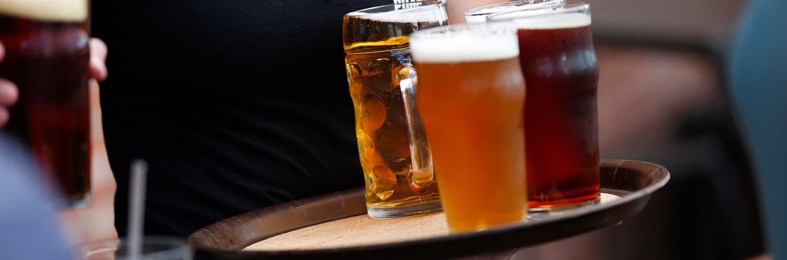 A tray of craft beers being served at Phantom Canyon Brewing in downtown Colorado Springs